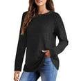 thumbnail image 2 of yoeyez Long Sleeve Shirts For Women Dressy Casual Soft Brushed Ribbed Tops Crewneck Loose Lightweight Sweaters Fall Winter Clothing Black,M, 2 of 6