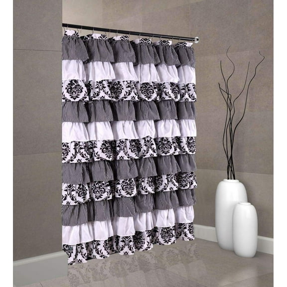 Spring Home Waterfall Ruffled Fabric Polyester Shower Curtain, 72” x 72”