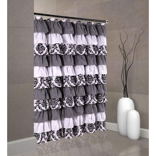 spring Home Waterfall Ruffled Fabric Shower Curtain Royal Damask