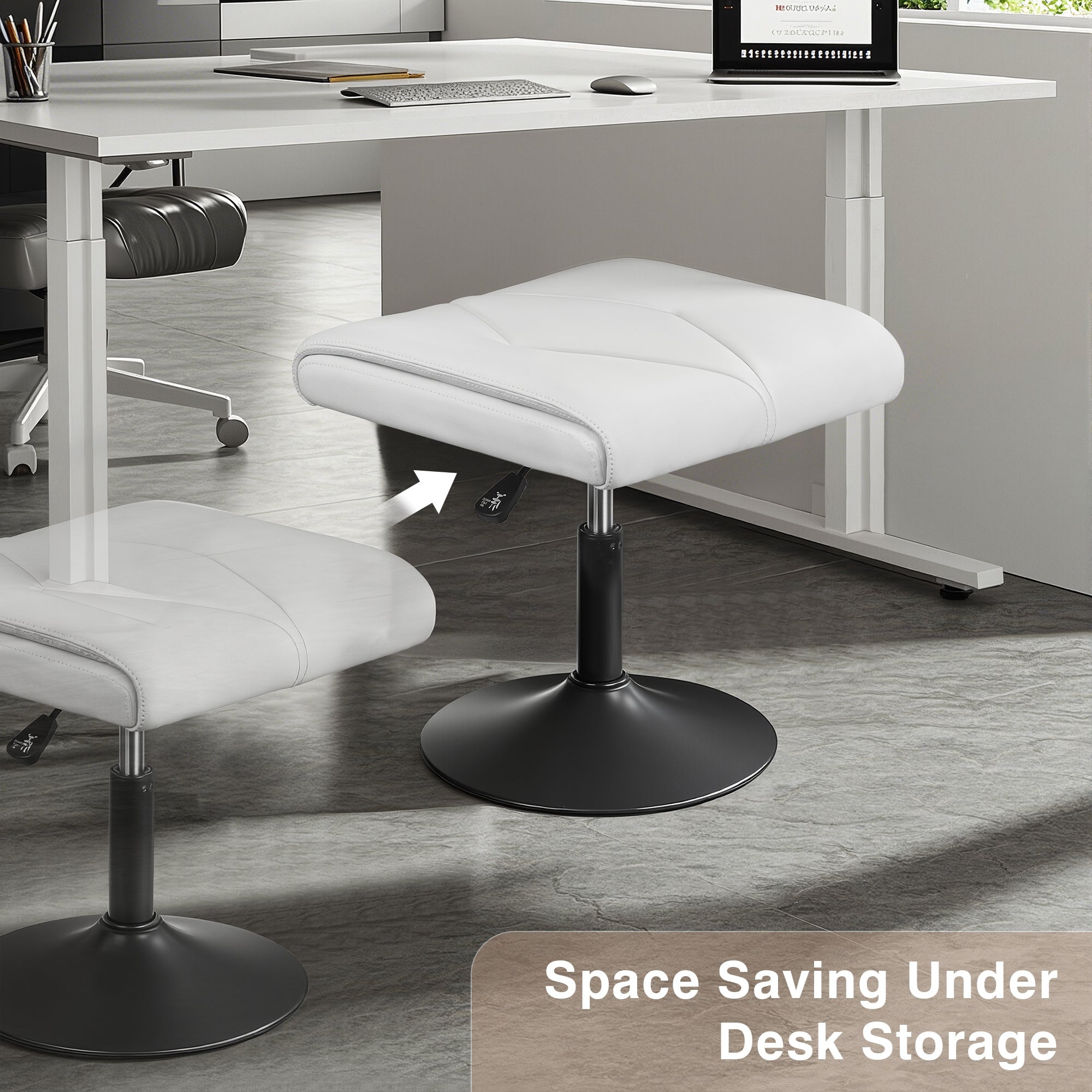 VECELO Footrest Height Adjustable Ottoman Leg and Foot Rest for Work Comfort, Computer Desk Swivel Stool with Thick Padding, Office Seat, White