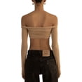thumbnail image 4 of Douhoow Women Off Shoulder Crop Tops Long Sleeve Slim Fit Top Ruched Bust Tee, 4 of 9