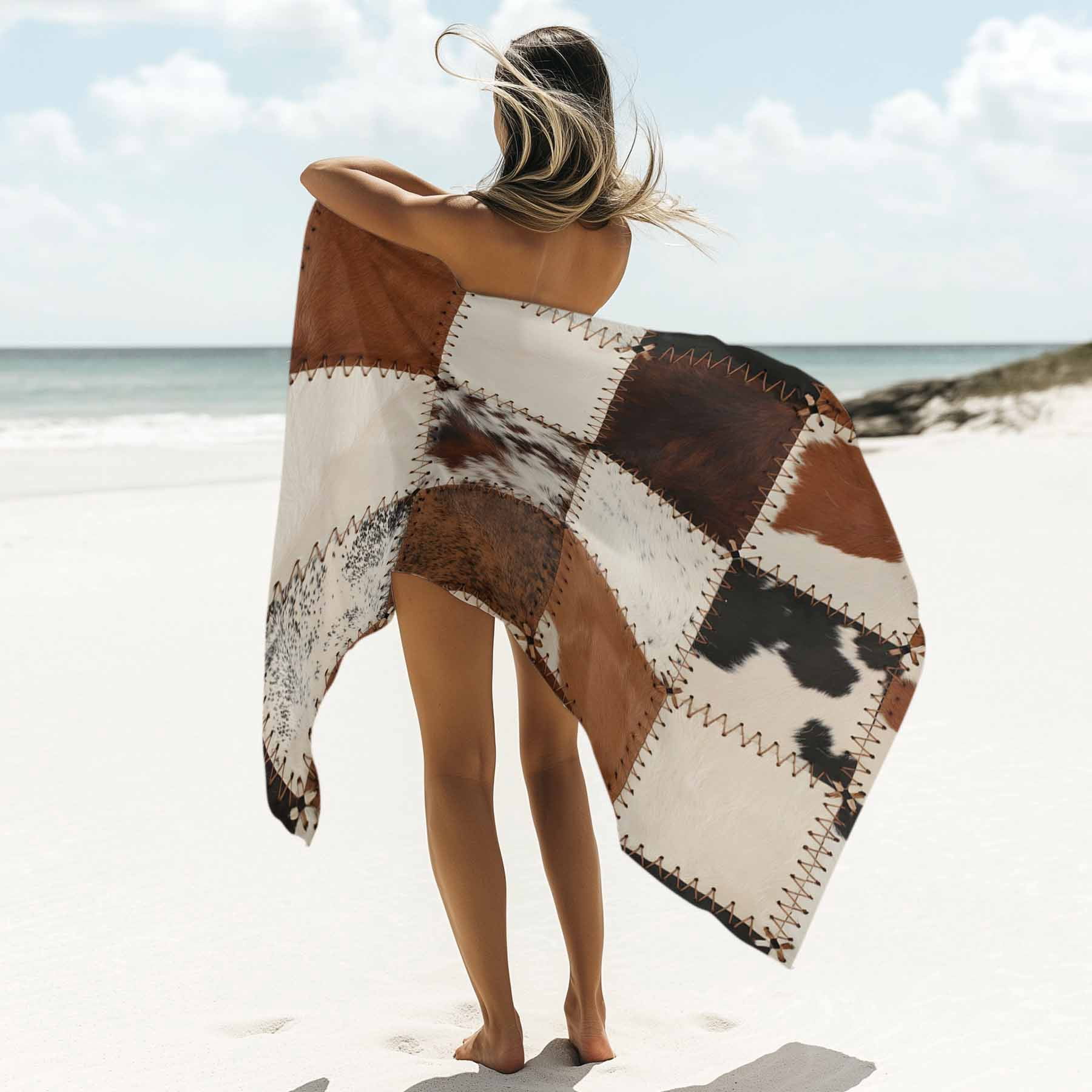 Beach Towel Cowhide Bath Pool Towels Cow Fur Print Animal Skin Brown Absorbent Beach Towel Soft Large Quick Dry Lightweight Camping Travel Sports Yoga Gym Swim Towels for Adult 35x70 Inch