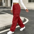 thumbnail image 3 of Axiiglly Cargo Pants for Women, Casual Drawstring Elastic Waist Red Work Pants with Multi Pockets, Baggy Stretchy Straight Leg Hiking Streetwear, XXS-2XL, 3 of 9