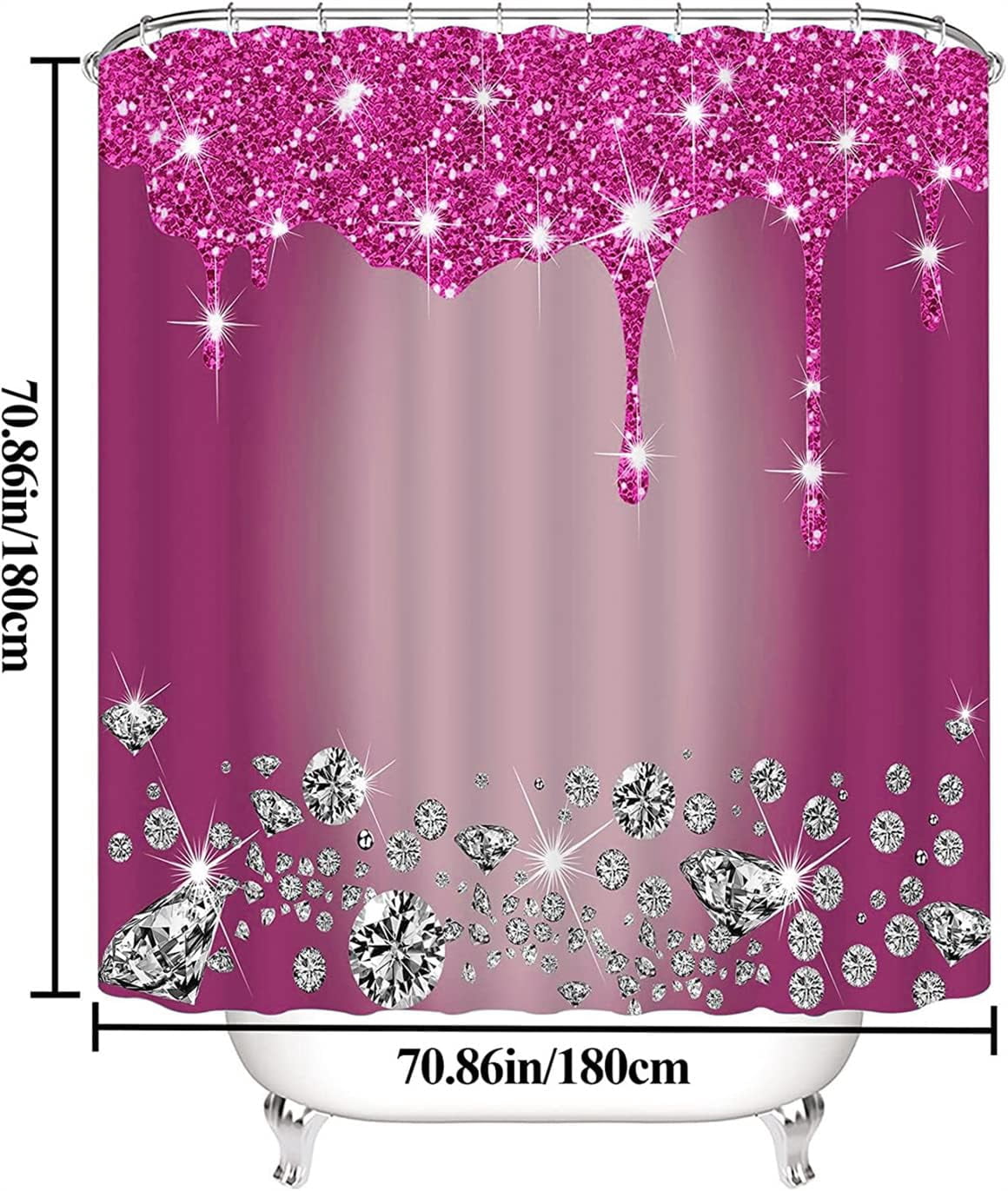 4PCS Bling Diamond Shower Curtain Set with Non-Slip Rugs Toilet Lid Cover and Bath Mat Shower Curtain with 12 Hooks Bathroom Sets with Shower Curtain and Rugs and Accessories