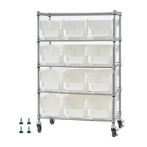 KFFKFF 5-Tier Rolling Storage Rack with 12 Organizer Bins, Steel Wire Shelving System on Wheels, Mobile Organizer for Garage, Warehouse, Office, Kitchen, Classroom, and Restaurant