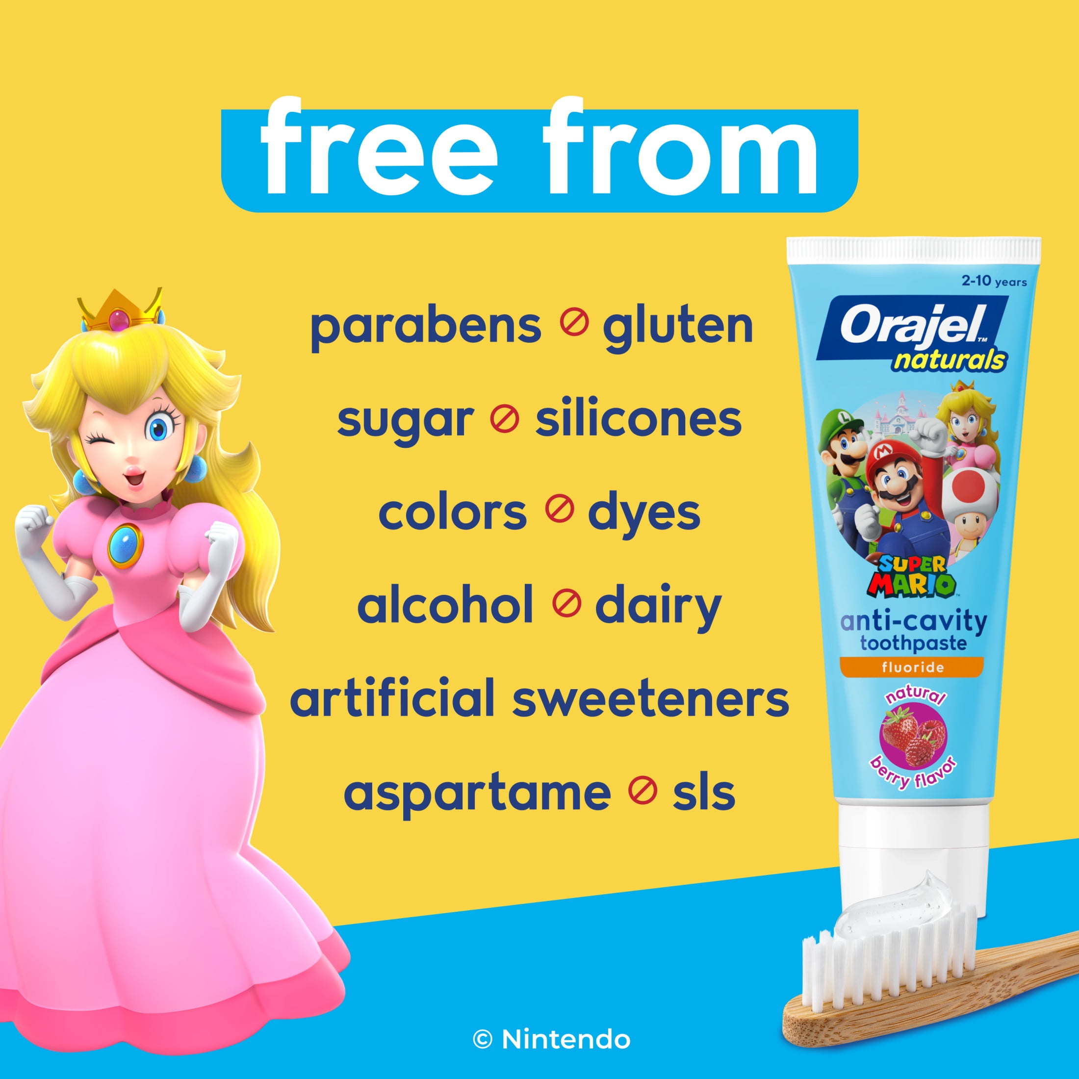 Orajel Naturals Super Mario Anti-Cavity Fluoride Toothpaste, Natural Berry Flavor, 5.8 oz