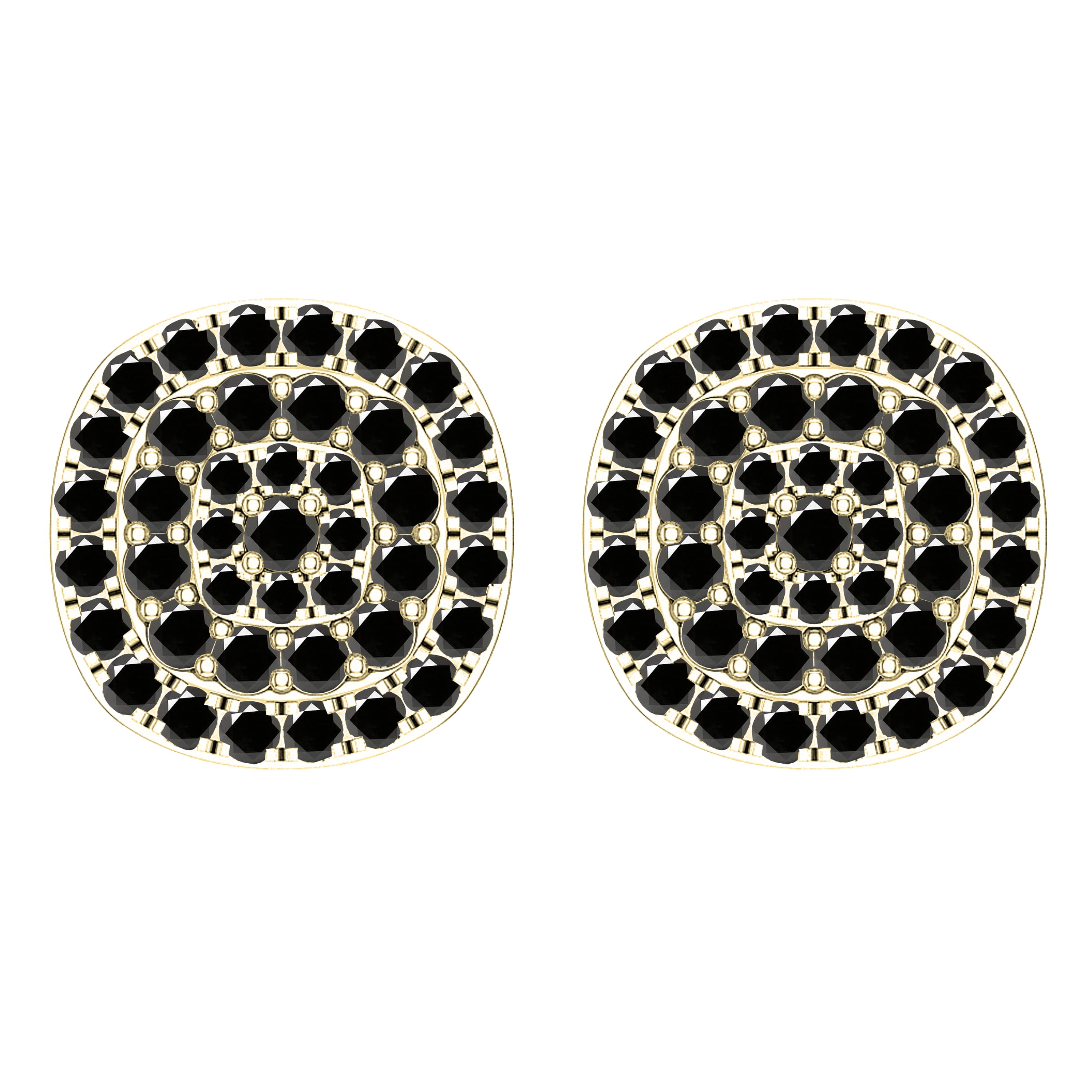 Dazzlingrock Collection Round Black Diamond Triple Halo Cluster Pushback Stud Earrings for Women (0.95 ctw, Color Black, Clarity Opaque) in 18K Yellow Gold