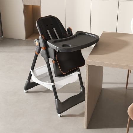 Noble House Adjustable Baby High Chair with Tray, Safety Harness & Lockable Wheels, Black