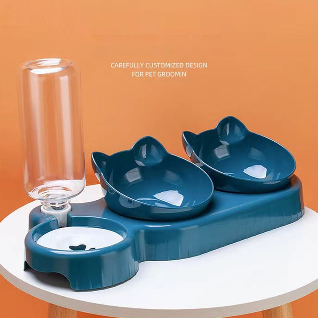 Geemin Dogs Bowl Raised Cat Food Bowls 3 in 1 Pet Food Feeder with Water Fountain- MultiColor- Slow Eating Bowl