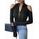 thumbnail image 1 of Blusa de Mujer con Cuello en V, Hombros Descubiertos, Larga, Ajustada, con Cordones, Acanalada y Elástica. Negro L, 1 of 9