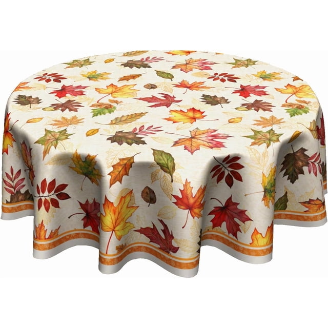Nappe Feuilles d'Érable d'Automne Ronde 60 Pouces Récolte d'Automne Décorative Saisonnière Lavable Réutilisable Housse de Table pour Fête Pique-Nique Cuisine Salle à Manger