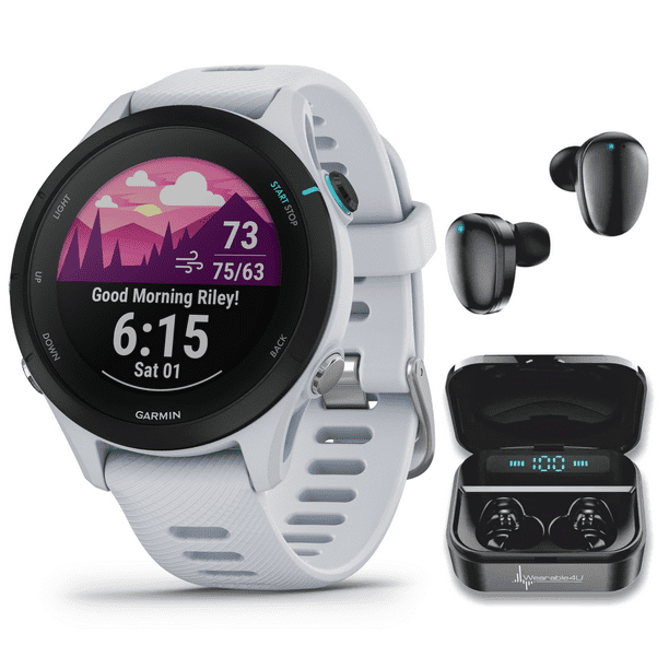 Garmin Forerunner 255S Music Smaller GPS Running Smartwatch, Advanced  Insights, Long-Lasting Battery, Whitestone with Wearable4U Black EarBuds  Bundle