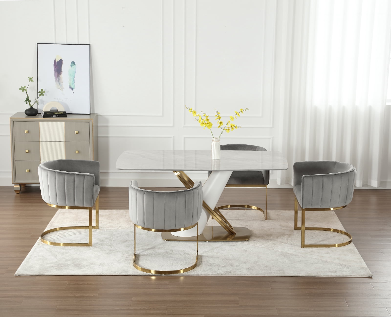 Dayalane Modern Barrel Dining Chairs Set of 2, Velvet Upholstered Kitchen snd Dining Room Side Chairs, Comfy Armchair with Metal Frame for Dining Room Living Room Bedroom Cafe, Grey