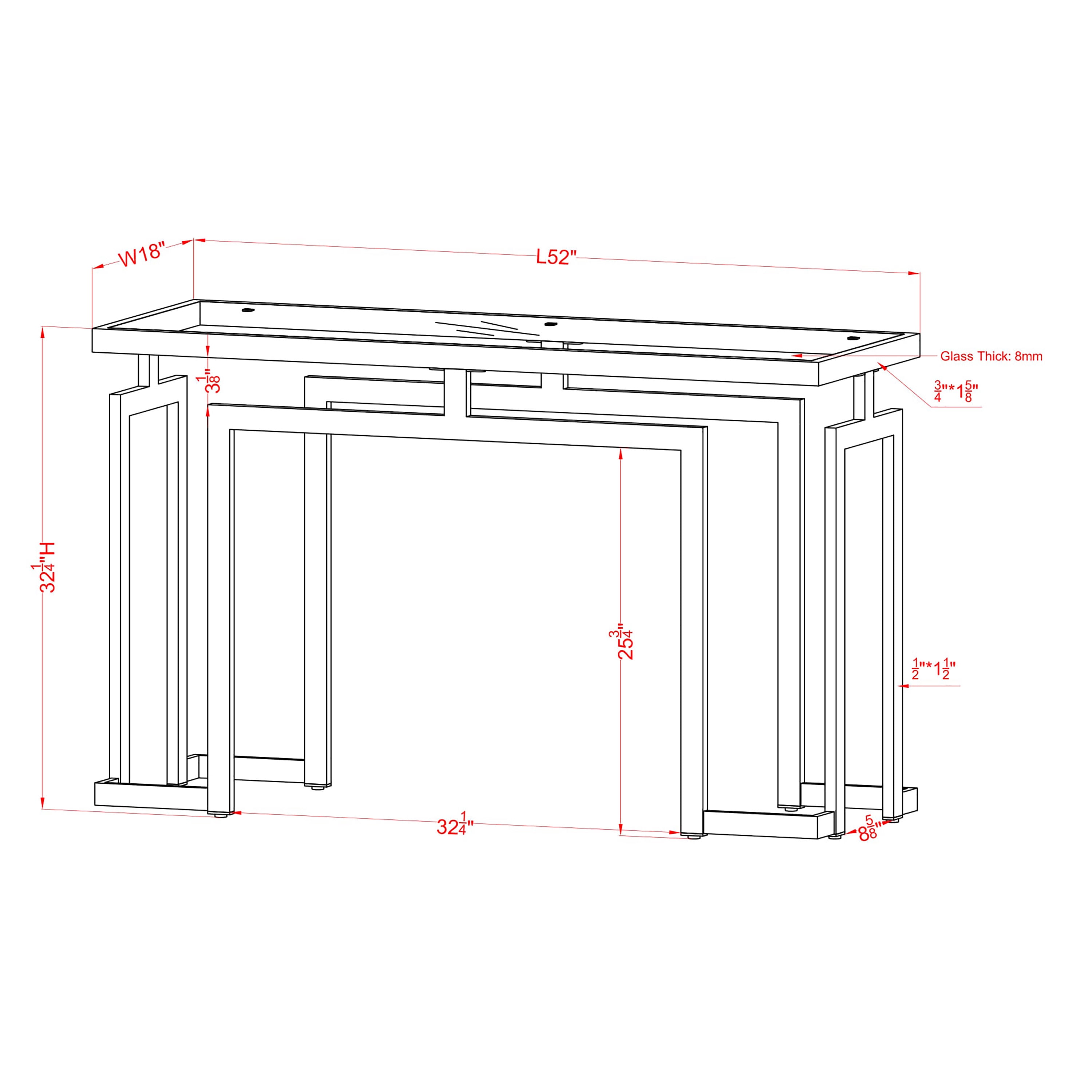 Furniture of America Gendry Glass Top Console Table, Chrome