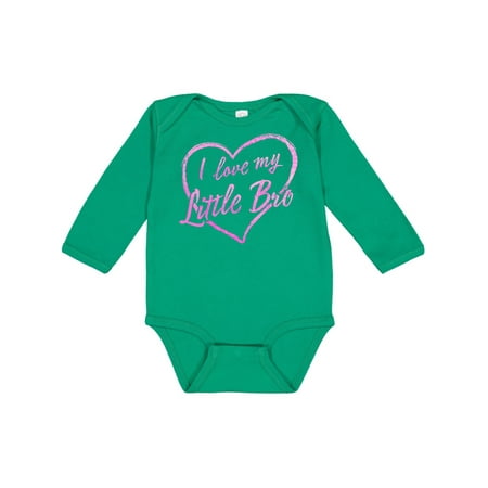 

Inktastic I Love My Little Bro in Pink Chalk Heart Gift Baby Boy or Baby Girl Long Sleeve Bodysuit