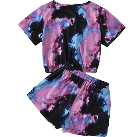 

Toddler Baby Tie Dye Clothes Outfit 2 Pieces Summer Kids Suit Set Short Sleeve T Shirt Top Shorts Pants Set Tracksuit Outfit