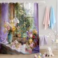 thumbnail image 2 of Shower Curtain Oil Painting Floral Shower Curtains for Bathroom Decor, Waterproof Polyester Shower Curtain Set with Hooks, Small Stall Size 36" x 72" Spring Flower, 2 of 9