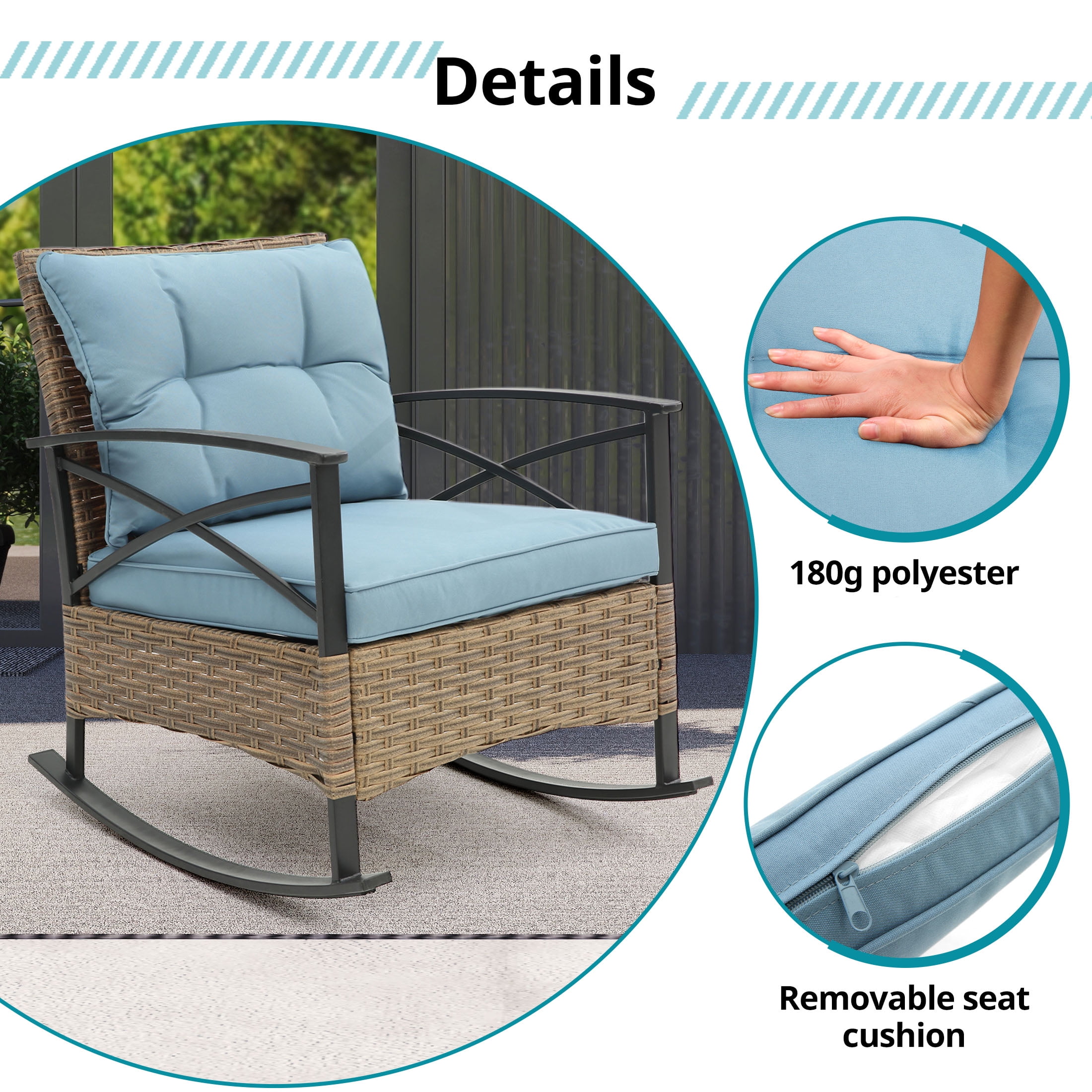 Enyopro 3-Piece Patio Furniture Set, Outdoor Wicker Conversation Set with Coffee Table, All-Weather Rattan Chairs & Cushions, Modern Patio Seating for Garden, Balcony, or Backyard, Blue
