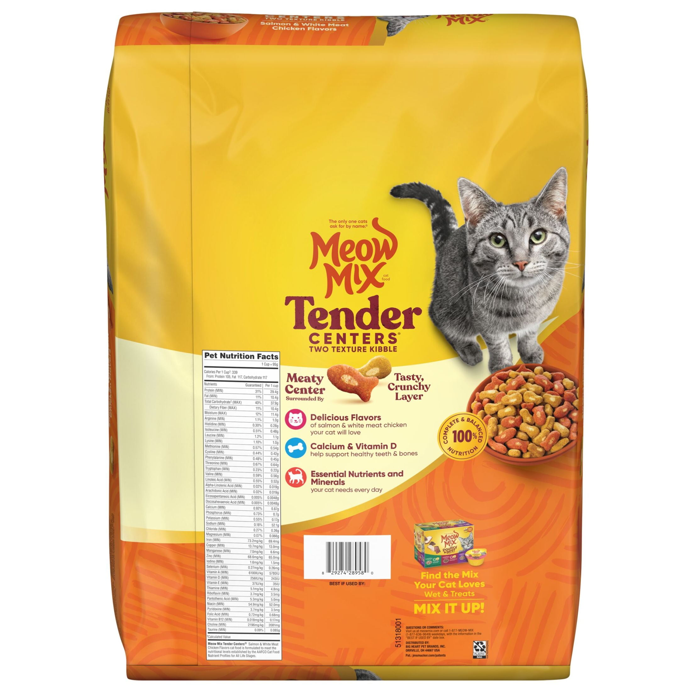 (2 pack) Meow Mix Tender Centers Salmon & White Meat Chicken Flavors, Dry Cat Food, 14.2 lb. Bag