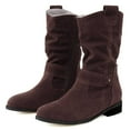 thumbnail image 6 of Gyexs Mid Calf Boots for Women Wrinkled Side Zipper Fringe Round Toe Flat Retro Flat Booties Comfortable Walking Shoes Z02 Brown Size 9, 6 of 8