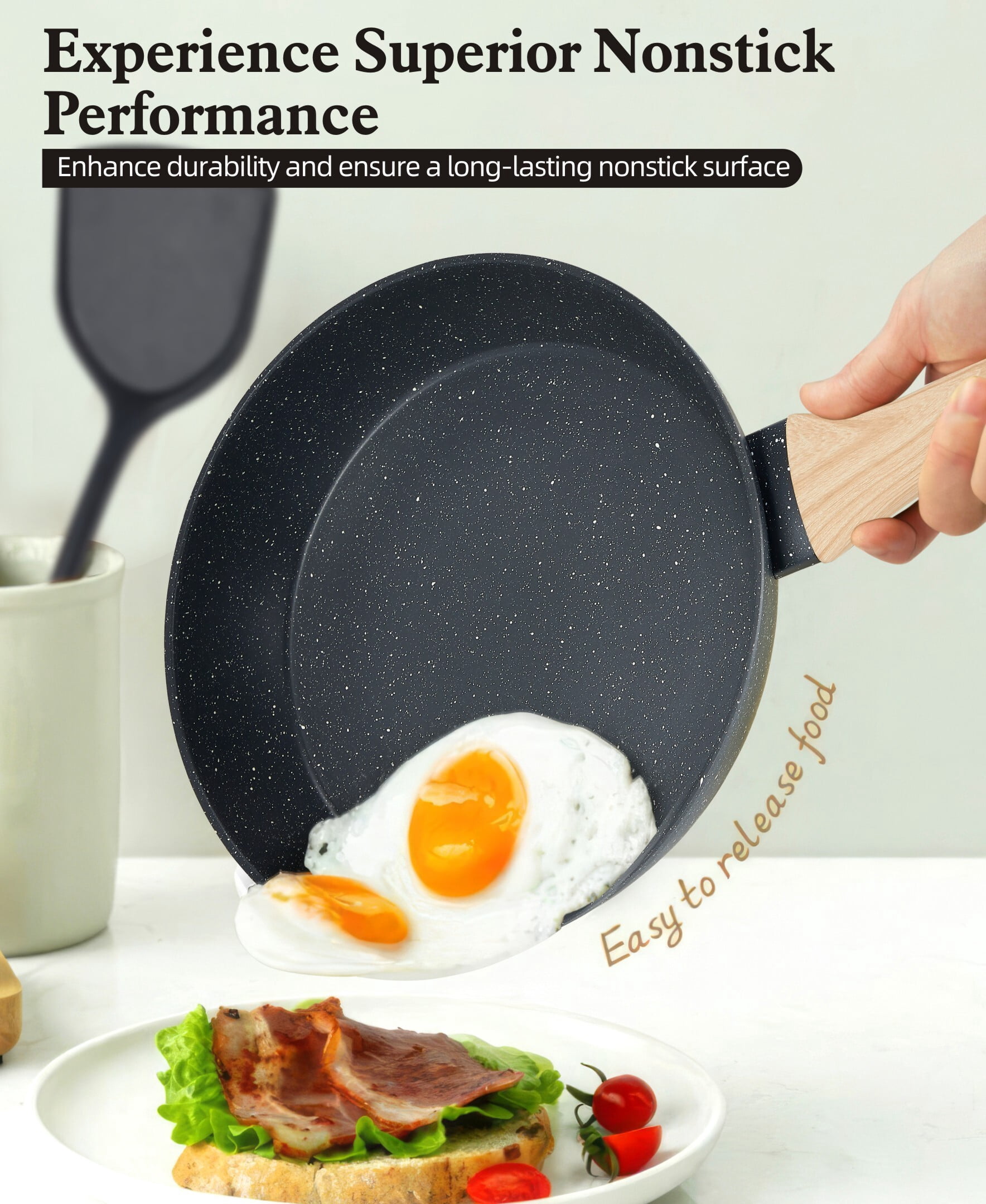 Fenbeli 12 Pcs Pots and Pans Set Nonstick,Ceramic Cookware Set with Pots Protectors and Cooking Utensils,Black