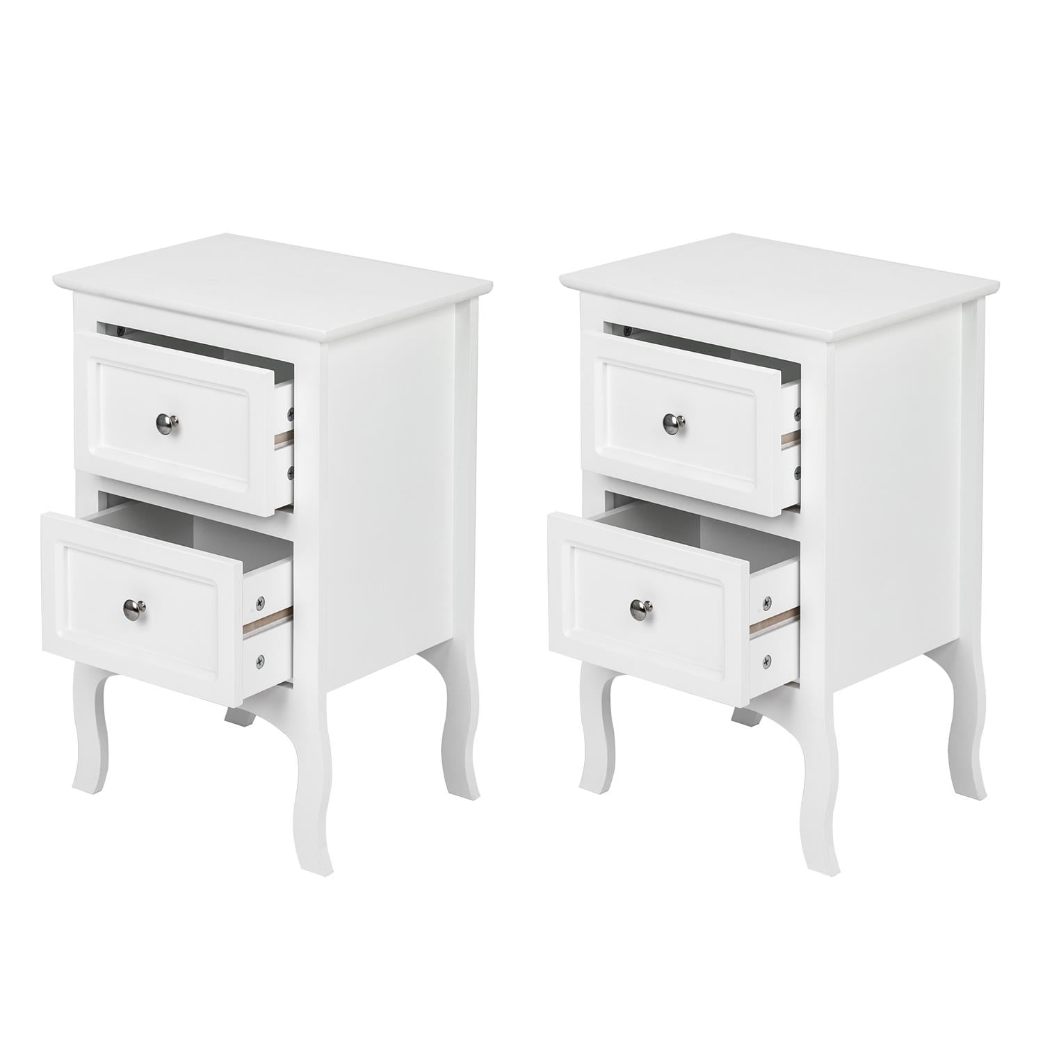 UBesGoo Nightstand, 2-Drawer Bedside Table, Wood End Side, Country Style Set of 2,White