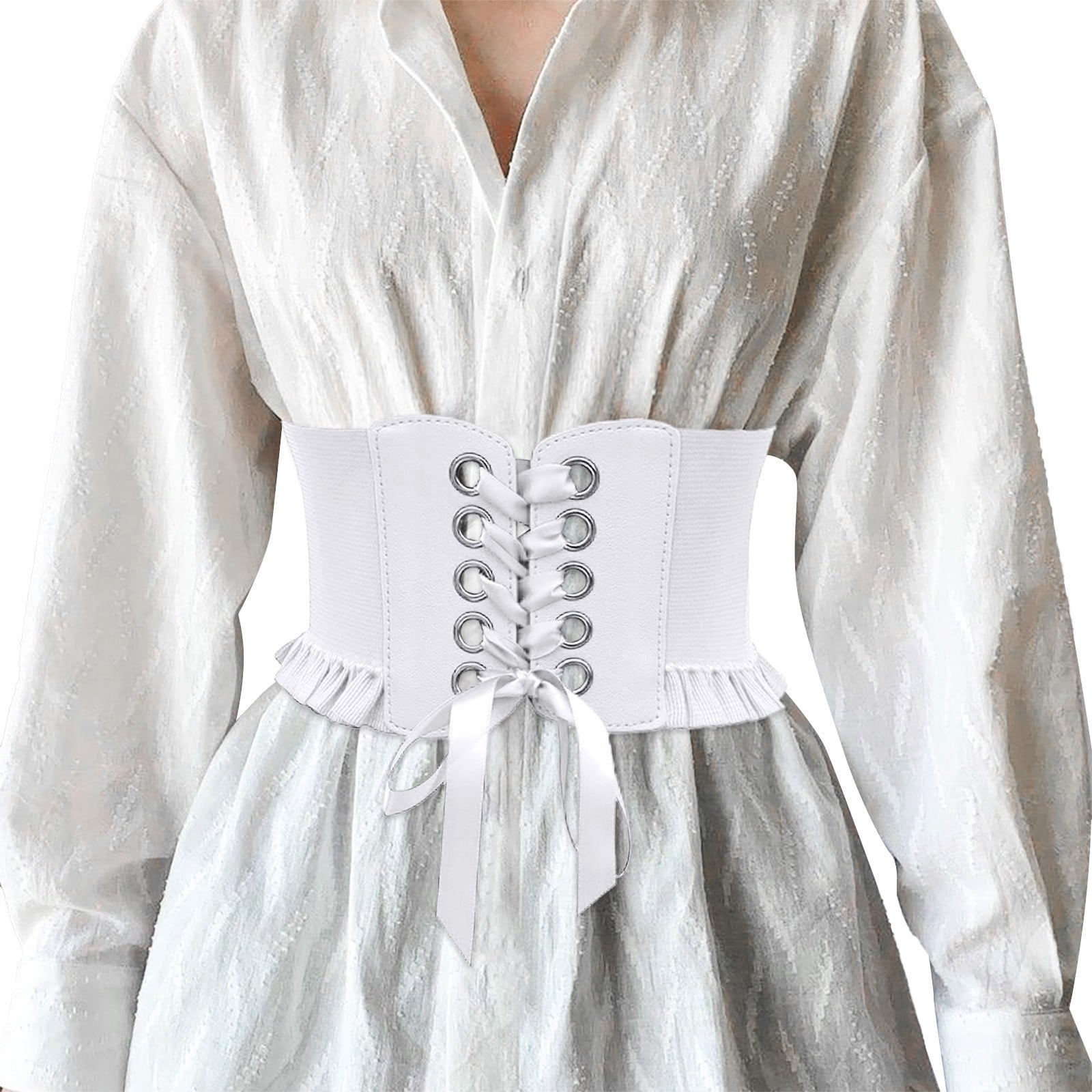 white lace up corset belt