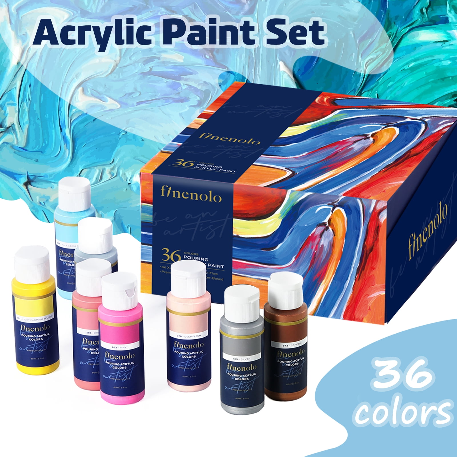 Buy finenolo Acrylic Pouring Paint Art Supply Kit, 2oz Bottles, Set of 36 Colors Online at