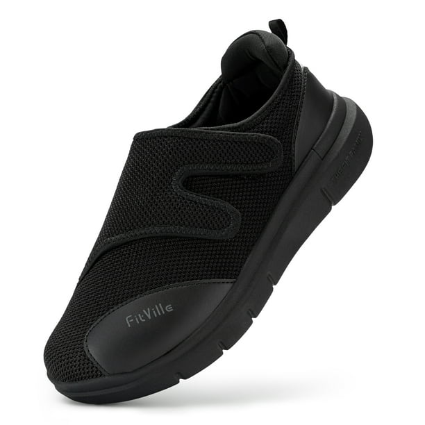 FitVille Zapatos para diabéticos Hombres Zapatos casuales para caminar extra anchos para pies hinchados Ortopédico Ajustable con amortiguación de soporte para arco