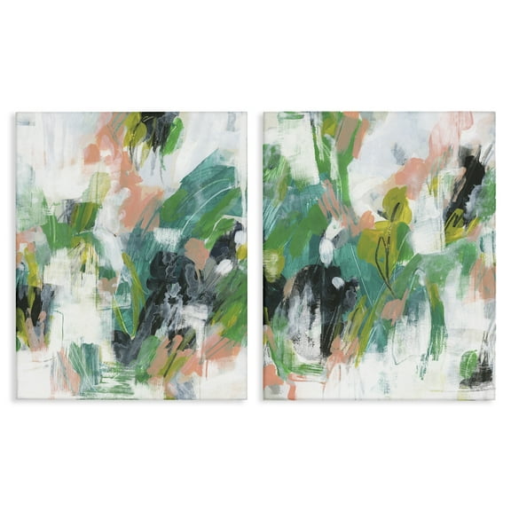 Stupell Industries Green Abstract Layers Abstract Painting Wrapped Canvas Art Print Wall Art, 16 x 20, Set of 2