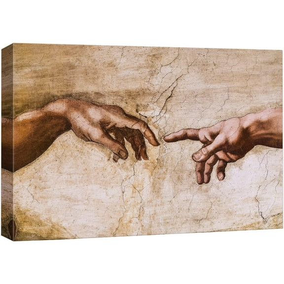 wall26 Canvas Print Wall Art The Creation of Adam Closeup by Michelangelo Spiritual & Religious Cultural Oil Painting Renaissance Traditional Portrait for Living Room, Bedroom, Office - 32"x