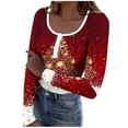 thumbnail image 4 of Aobny Women Shirts Compression Christmas T Shirt Long Sleeve Pullover Red Henley Funny Shirt,XL, 4 of 6