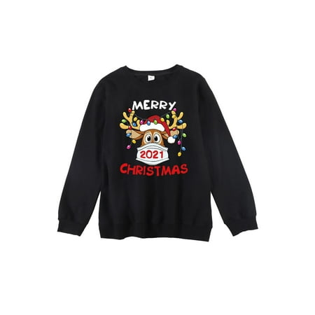 

hirigin Christmas Parent-child Pullover Deer Letter Print Sweatshirt