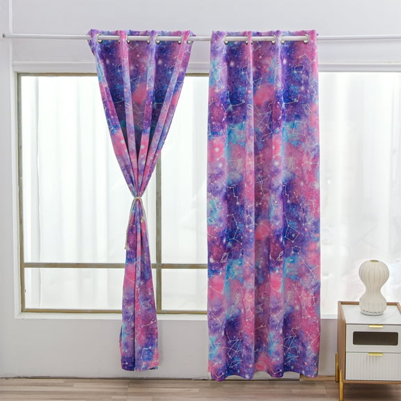Btargot Tie Dye Constellation Blackout Curtains Set of 2 Galaxy for Kids Girls Room Ombre Grommet Thermal Insulated Room Darkening Drapes 52 x 63 inch Pink Purple