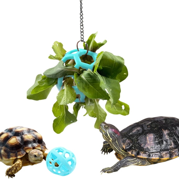 Turtle Feeder Ball with Chain, Hanging Turtle Food Feeder Ball, Tortoise Enrichment Toys for Rabbit Guinea Pig, Sky Blue