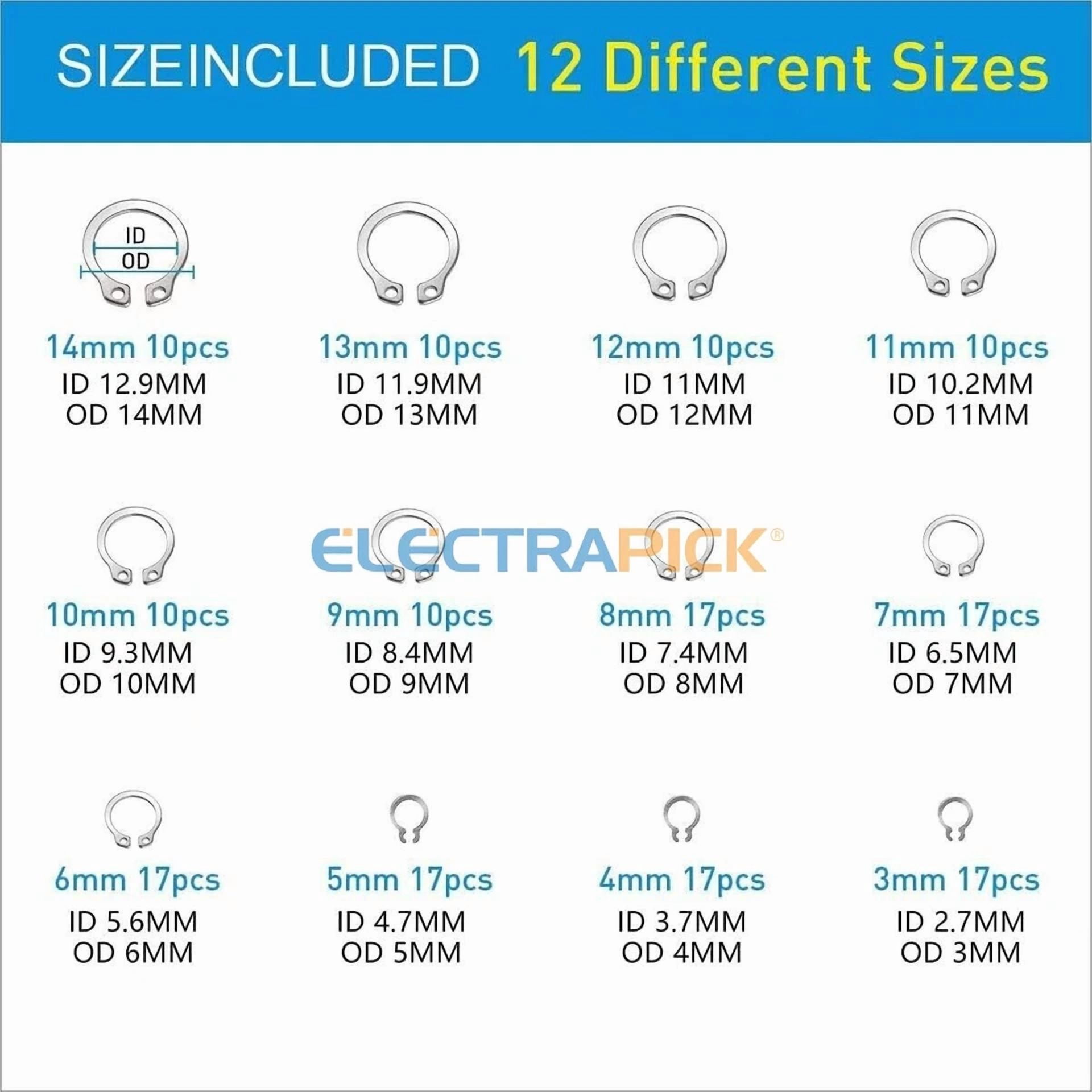 CIRCLE- 327Pcs Stainless Steel E-Clip C-Clips Circlip Kits Retaining Ring Assortment Set