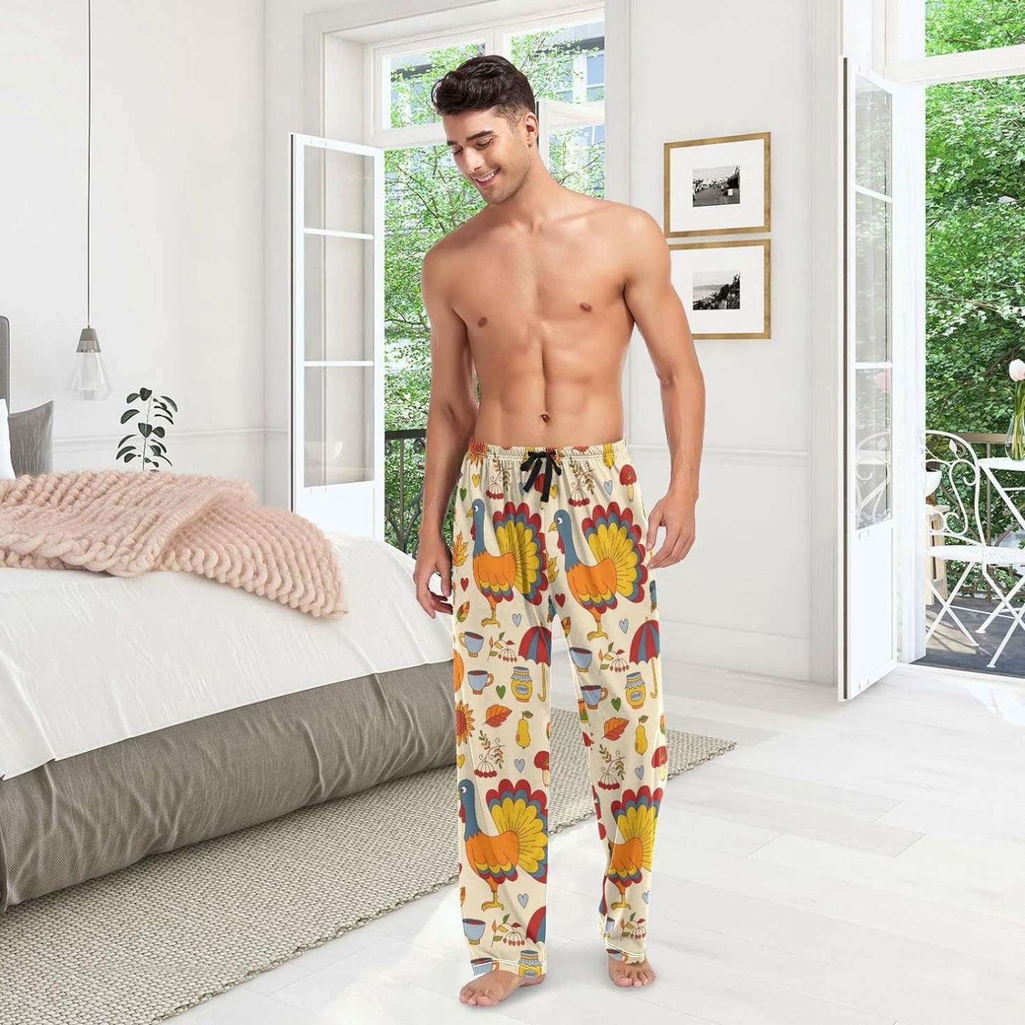 INZVKJLU Thanksgiving Turkey Men's Sweatpants – 3D Print Jogger Pants With Elastic Waist, Yellow, X-Large - View #5
