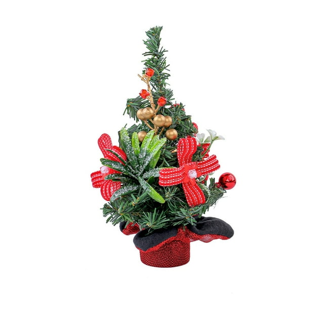 Mini Christmas Tree Decoration Red Fruit Desktop Ornament 9.84 in Height Plastic Green Tree for Home Office Desk Holiday Display
