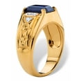 thumbnail image 2 of PalmBeach Jewelry Men's 2.80 TCW Emerald-Cut Created Blue Sapphire and Diamond Accent 18k Gold-Plated Etched Ring, 2 of 6