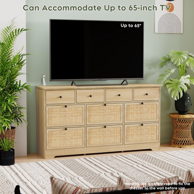 brafabhome Rattan 10-Drawer Dresser, Natural Wood Storage brafabhome Rattan 10-Drawer Dresser, Natural Wood Storage