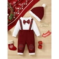thumbnail image 5 of Spewahor Infant Baby Boys 3Pcs Christmas Fall Outfits 1 3 6 9 12 18 Months Long Sleeve Lapel Collar Romper + Pants + Hat Clothes Set, 5 of 9