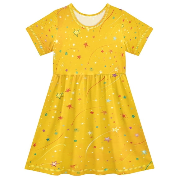 Girls Short Sleeve A-Line Dress Confetti and Stars Scattered Play Dress Sizes 2T
