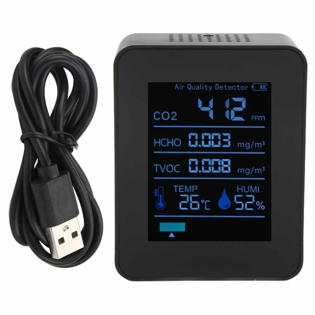 ZNAZ2CO3TB Detector de calidad del aire Bluetooth 5 en 1 Monitor multifuncional de humedad y temperatura de CO2 para oficina en casa (negro)