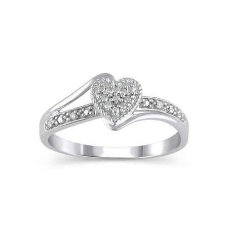 Diamond Accent (I3 clarity, J-K color) Hold My Hand Diamond Heart Promise Ring in 10K White Gold, Size 9
