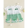 thumbnail image 3 of Loicainy Toddler Kid Girl Clothes Set 12 18 24 Months 2T 3T 4T 5T Short Sleeve Golf Cart Print T-shirt with Plaid Flare Pants Summer Outfit, 3 of 9
