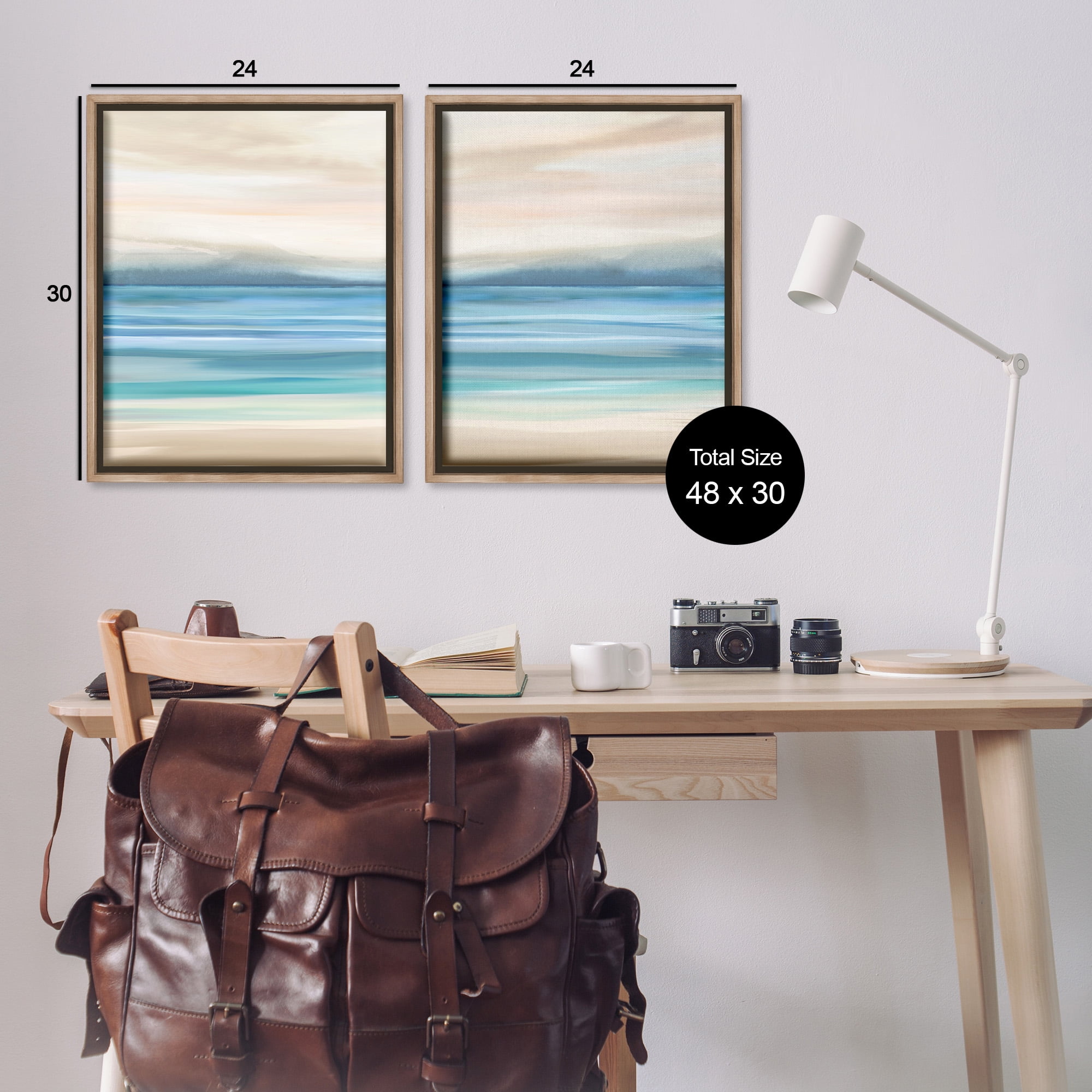 Stupell Industries Subtle Beach Seascape Landscape Painting Brown Floater Framed Canvas Art Print Wall Art, 25 x 31, Set of 2