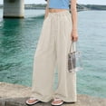 thumbnail image 2 of TRUBKH Beach Pants for Women Cotton Linen Palazzo Pants Teacher Pants Gaucho Pant Casual Pants for Women Palazzo Drawstring Wide Leg Linen Pants Cotton Palazzo Pants for Women Beige M-5XL, 2 of 5