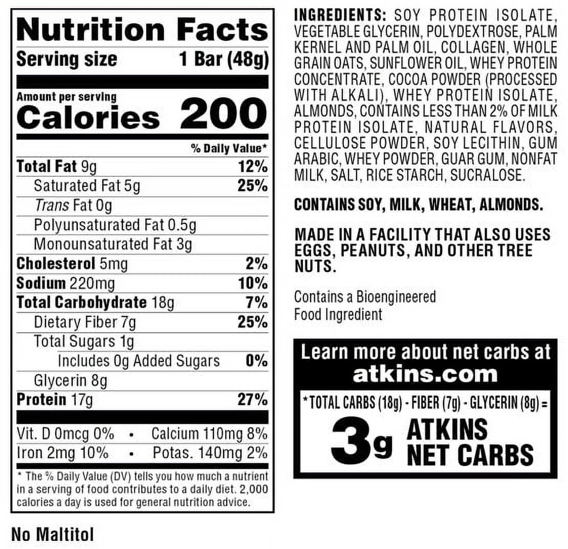 Atkins Chocolate Chip Granola Protein Meal Bar, Low Sugar, Meal Replacement, Keto Friendly, 6/5 Packs