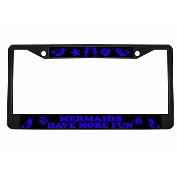 Mermaids Have More Fun Style Metal License Plate Frame Personalized/Car Accessories Car Tag Holder Cover (Black/Lime Blue)