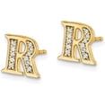thumbnail image 2 of 14k Yellow Gold Diamond Initial R Earrings - 8mm Natural Diamonds - 1.4gm, 2 of 5